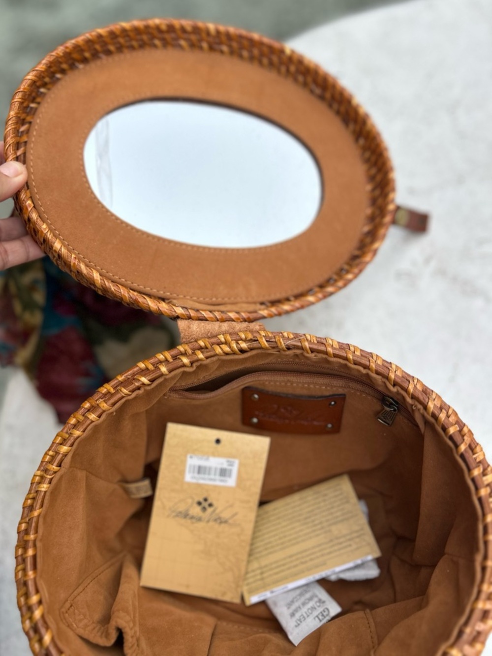 Patricia Nash Tan Woven wicker Leather with Suede style lining bag bucket purse - Picture 15 of 15
